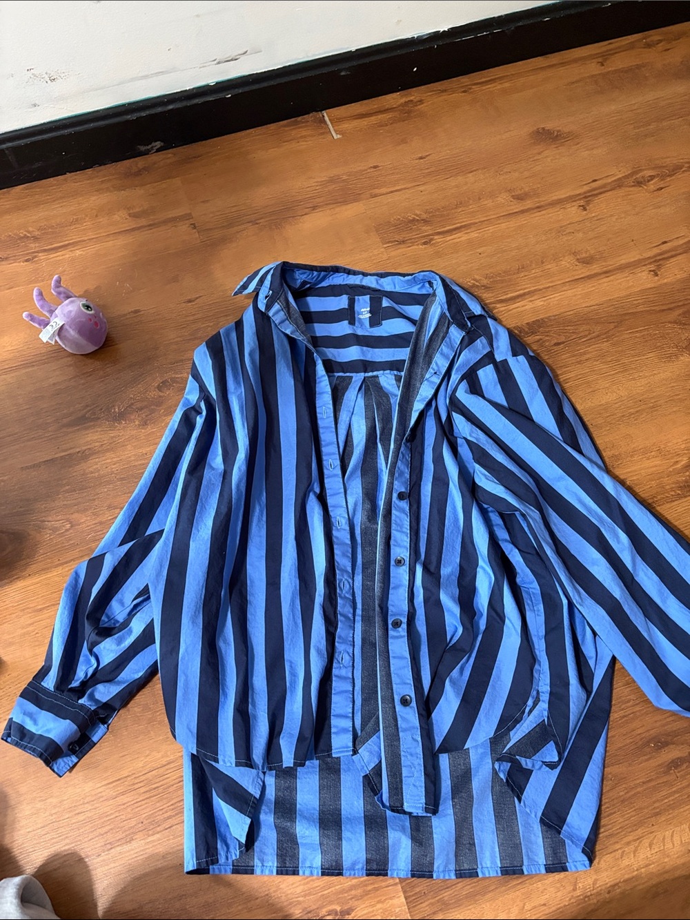 Blue and Black Striped women’s Button-Up Shirt